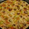 Barn Burner -
*For those who dare! Spicy Buffalo sauce, jalapeno bacon, Buffalo chicken, hot banana peppers, jalapeno peppers & pepperjack cheese 
